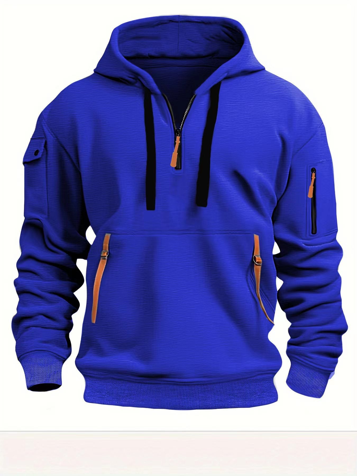 Half zip hoodie hooded sweatshirt with multiple pockets zipper pullover for men's sports and casual sweatshirt for men - Korvel