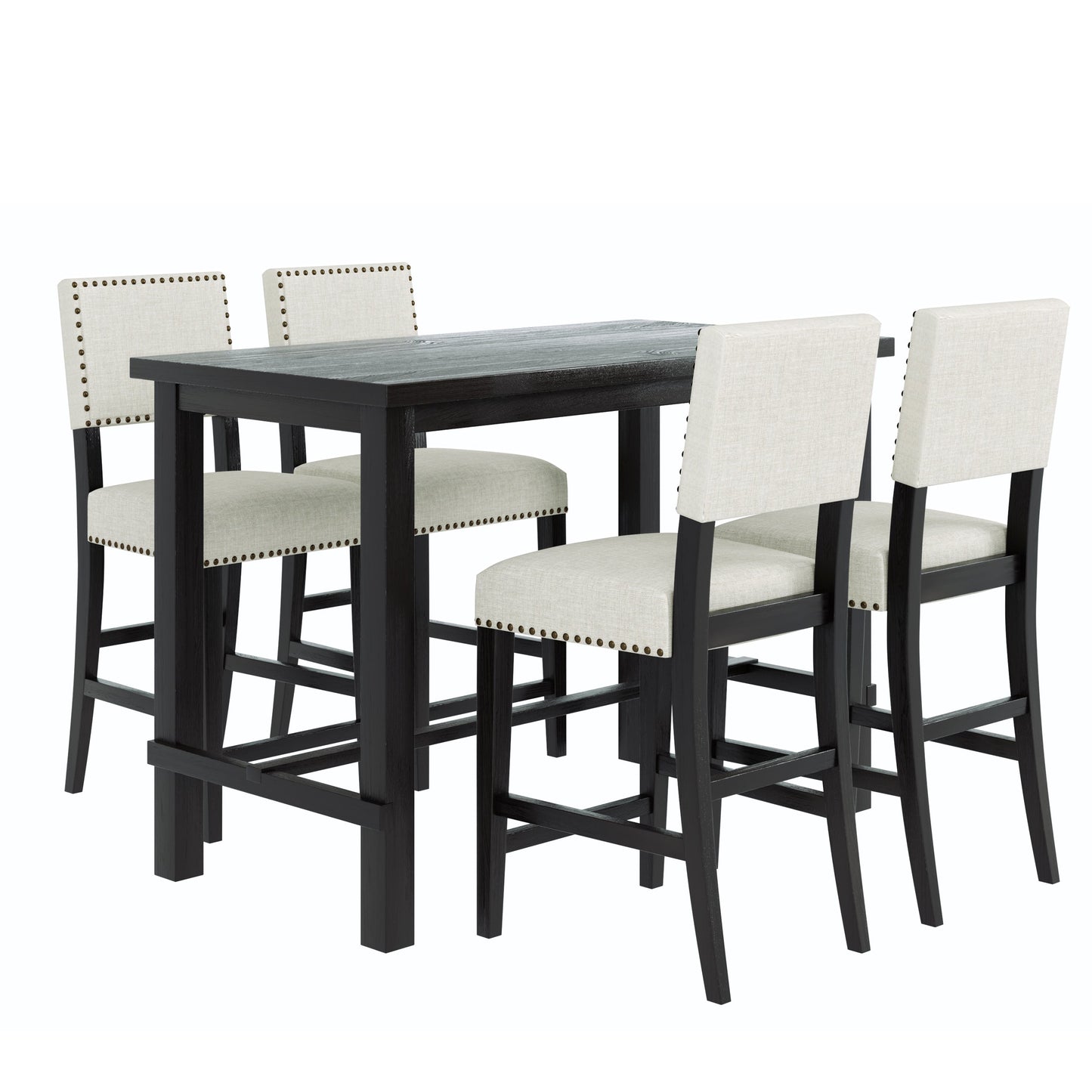 Conjunto de Comedor de Altura de Mostrador TREXM de 5 Piezas en Espresso y Beige