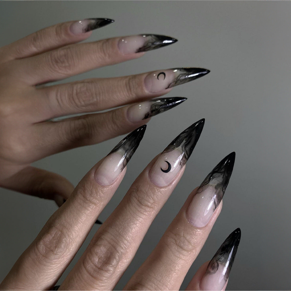 Milky white powder gradient long drop-shaped manicure, high-end fake nail patch wearable nail patch - Korvel