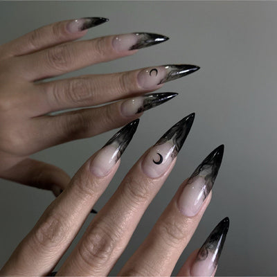 Milky white powder gradient long drop-shaped manicure, high-end fake nail patch wearable nail patch - Korvel