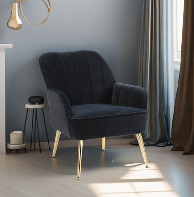 Modern Mid Century Velvet Sherpa Armchair - Navy