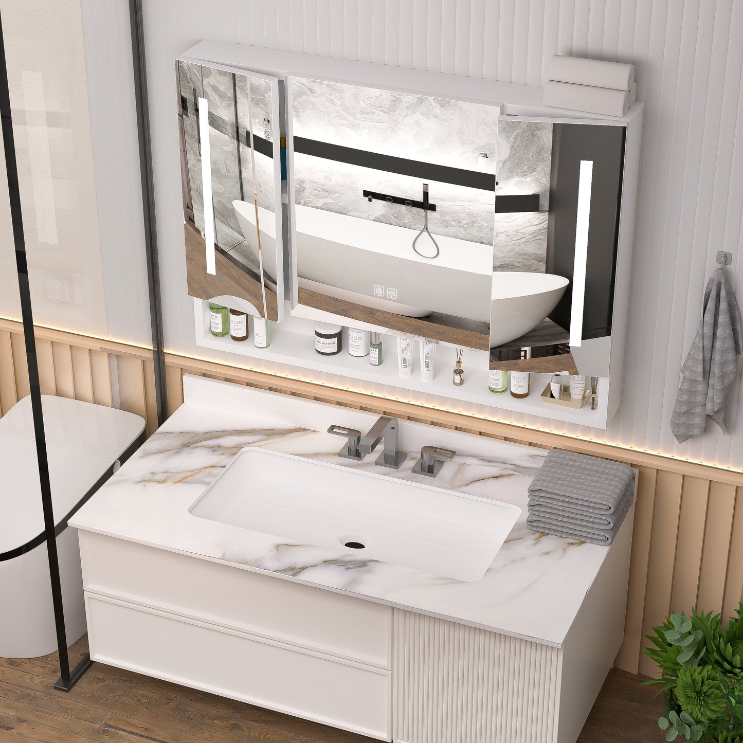 Modern 39x28 Inch Bathroom Medicine Cabinet with LED Lights