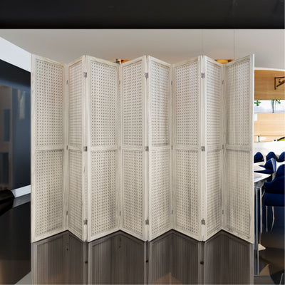 8 Panel Wooden Room Divider - Freestanding Pegboard Screen