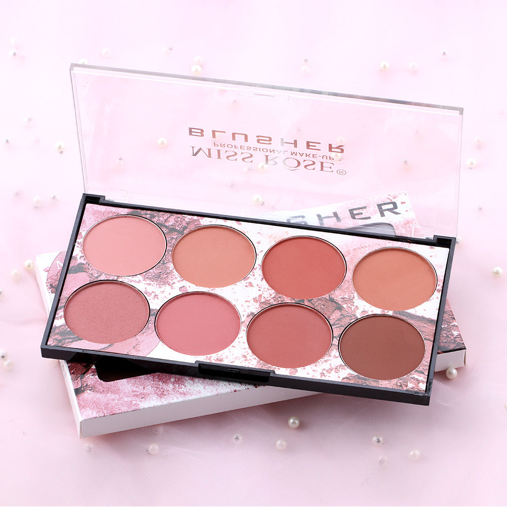 Miss Rose Eight Color Blush Palette Matte Long Lasting Sun Red Natural Skin Tone Nude Makeup Portable Blush Rouge Palette - Korvel