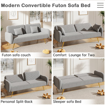 70.47" Gray Fabric Double Sofa with Split Backrest and Two Throw Pillows - Korvel