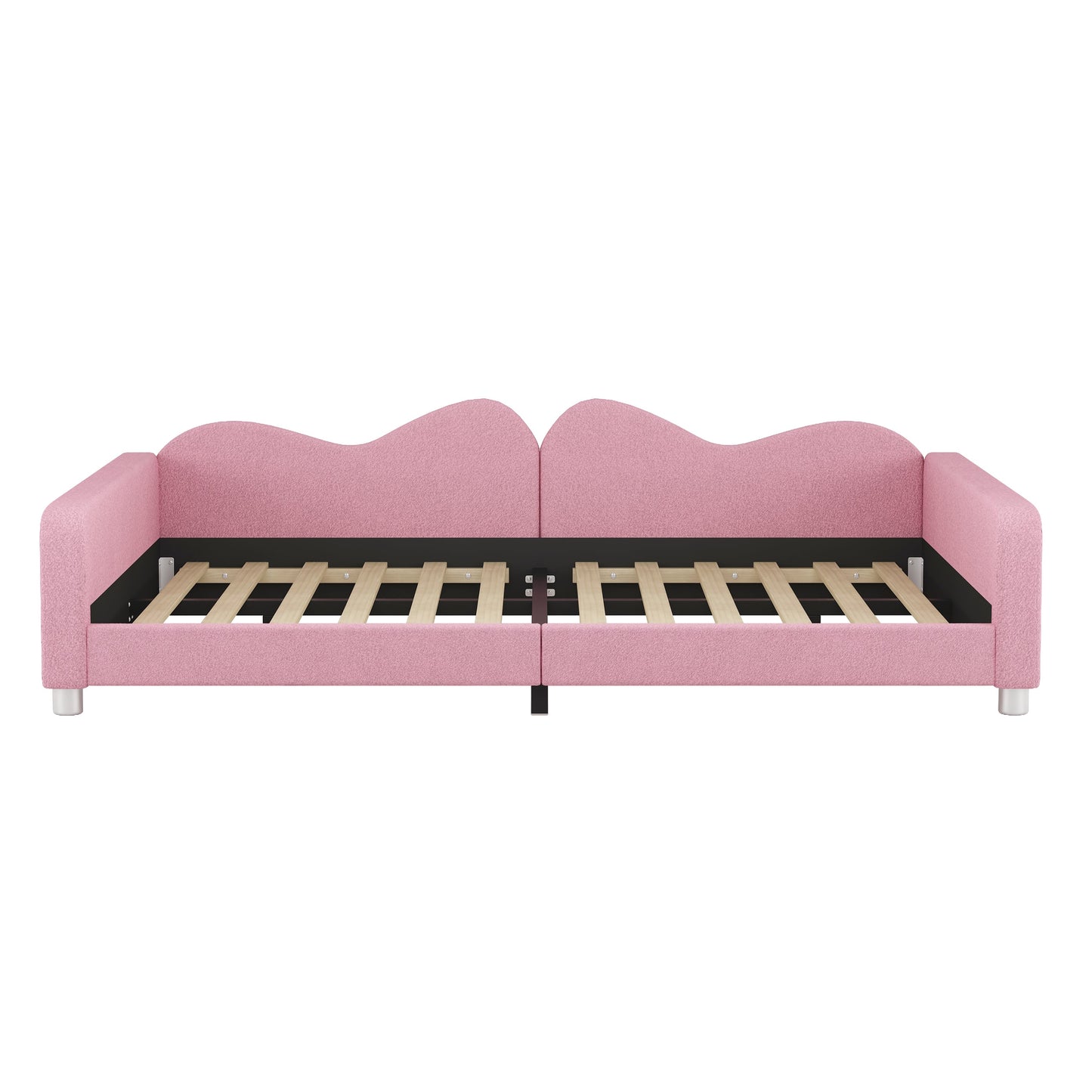 Lit de jour rembourré de taille normale en rose avec dossier en forme de nuage