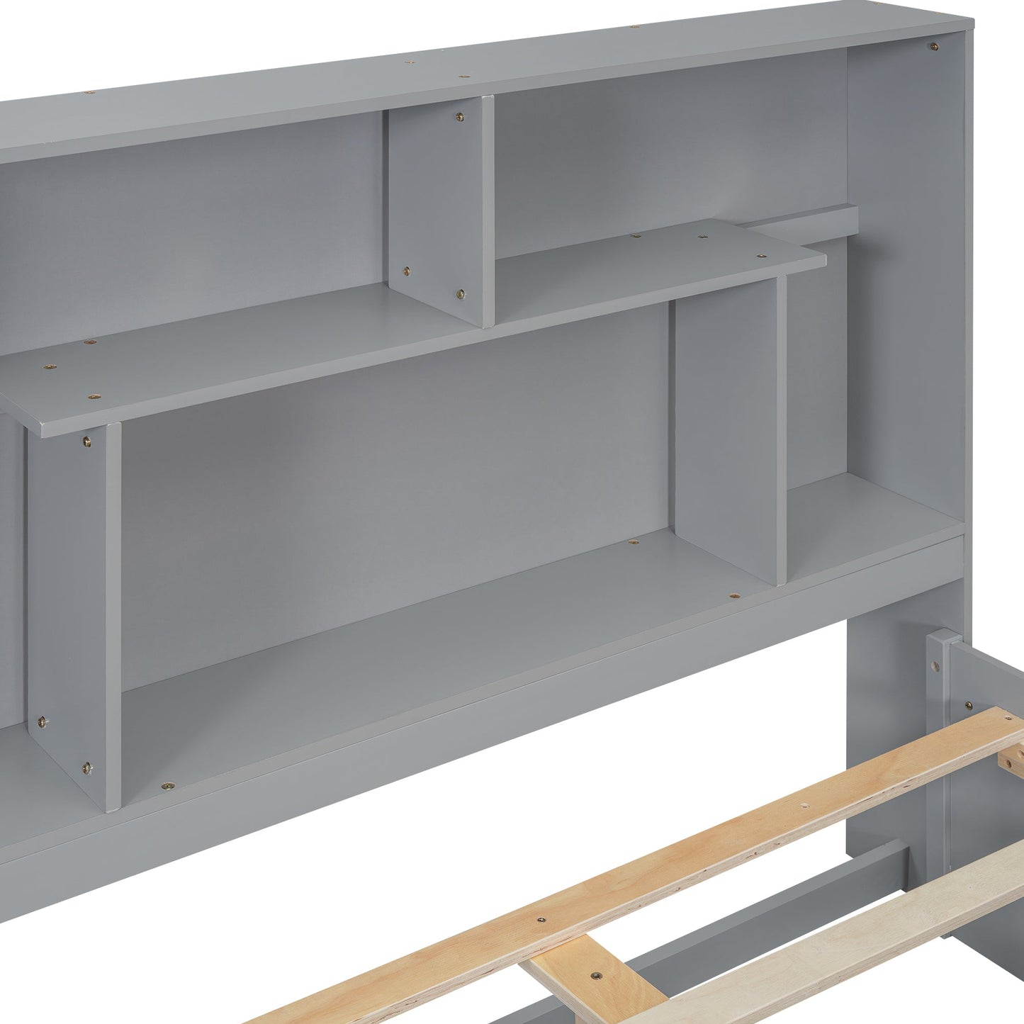 Full Size Platform Bed with Storage Headboard and 2 Drawers, Gray - Korvel