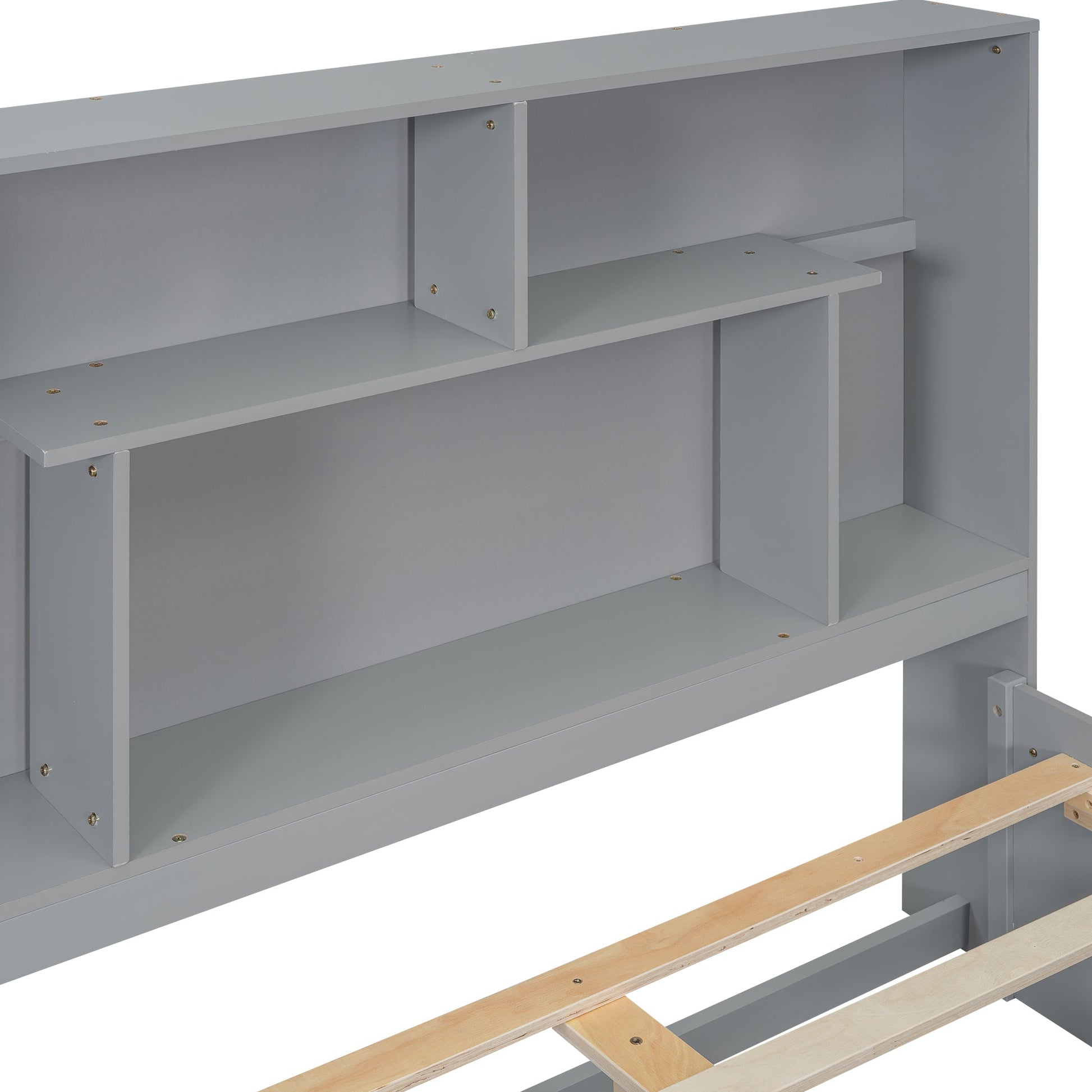Full Size Platform Bed with Storage Headboard and 2 Drawers, Gray - Korvel