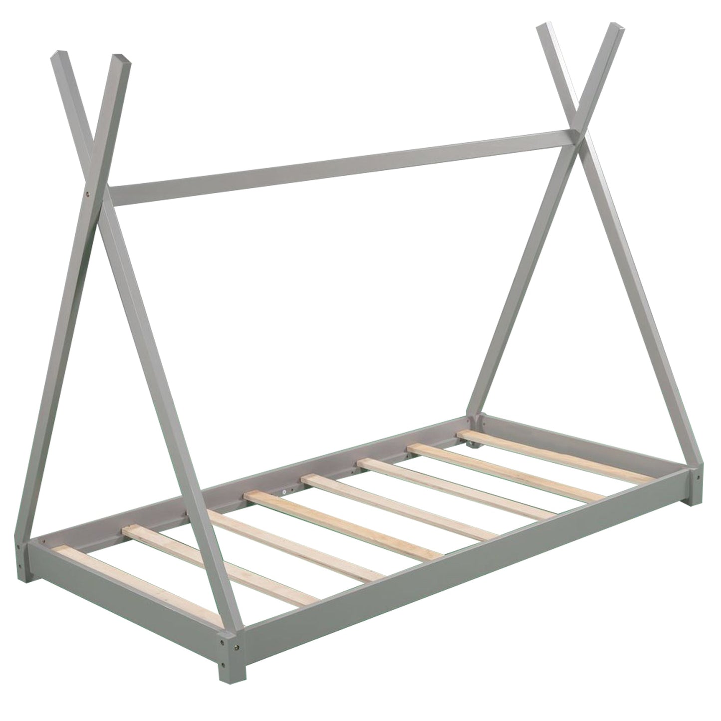 Twin Size House Platform Bed with Triangle Structure Gray - Korvel