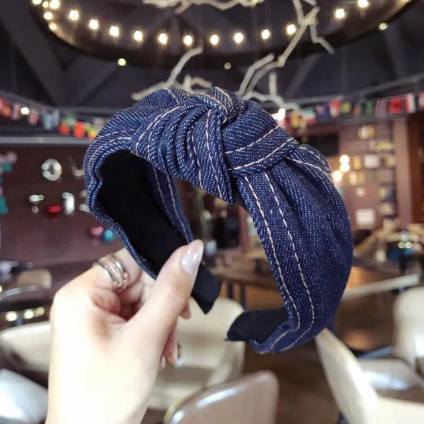 New Fashion Denim Hairband Wide Side Headband Center Knot Headwear Soft Turban Hair Accessories - Korvel