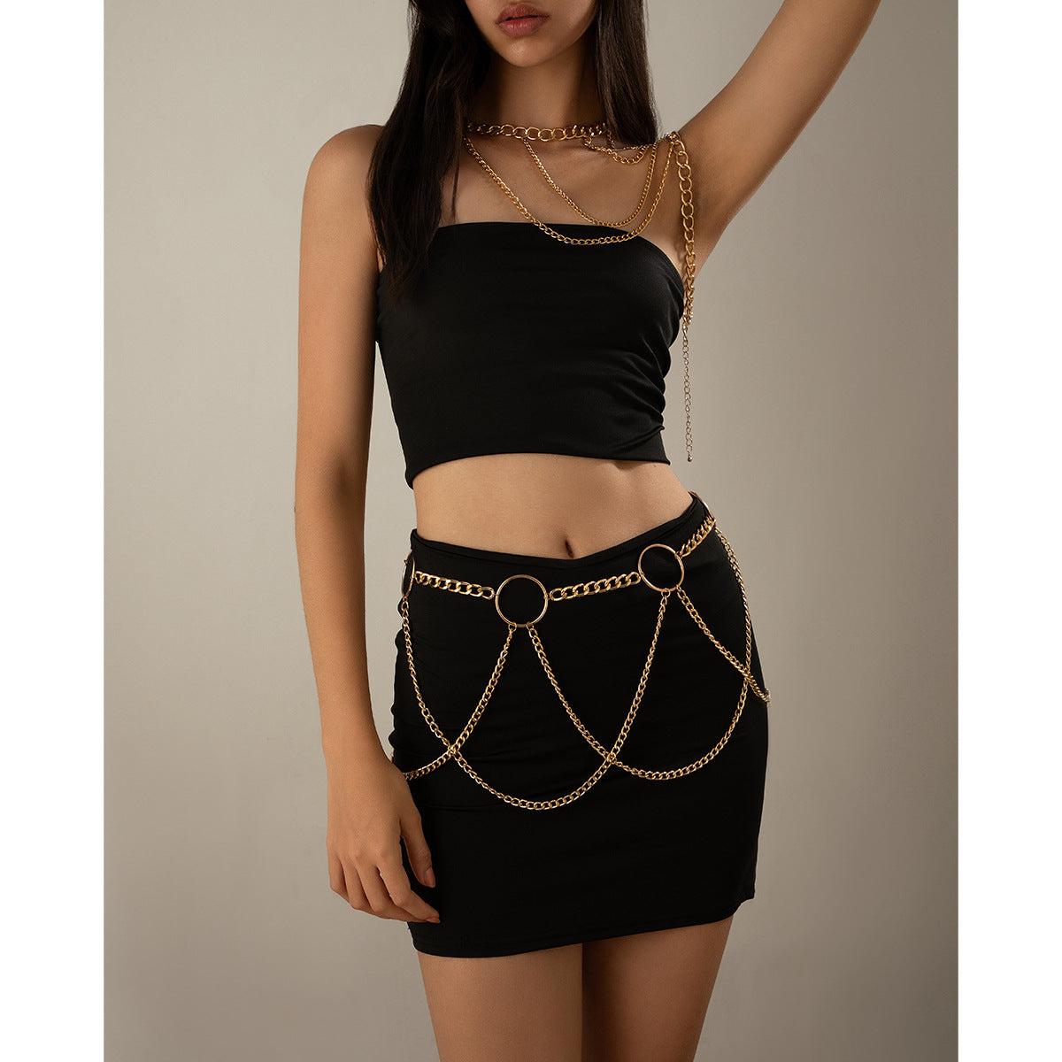Punk women's hollow metal tassel chest chain U-shaped cross sexy French waist chain - Korvel