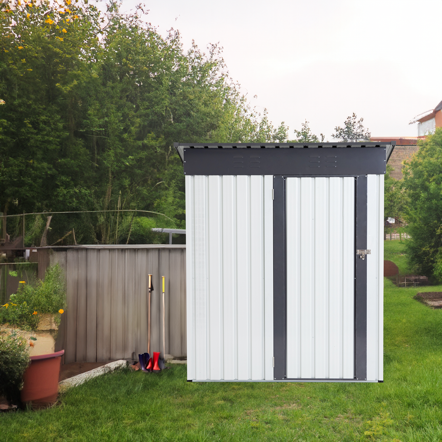 Abri de jardin en métal XWT016 - Gris et blanc 5x3x6ft