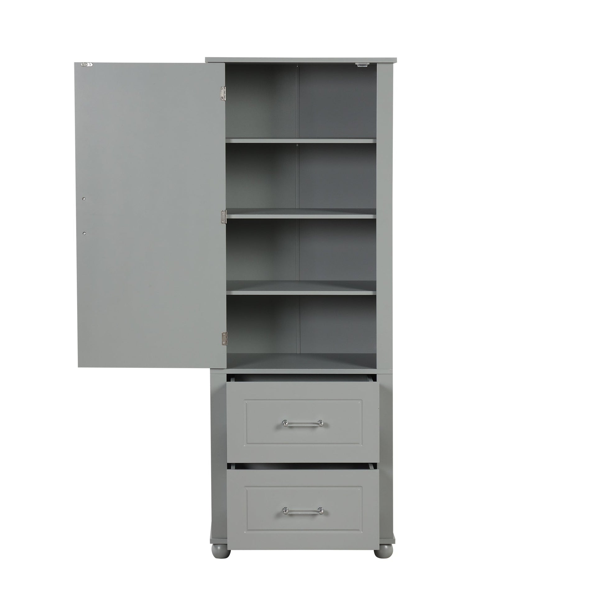 Tall Bathroom Storage Cabinet, Freestanding Storage Cabinet with Two Drawers and Adjustable Shelf, MDF Board , Grey - Korvel