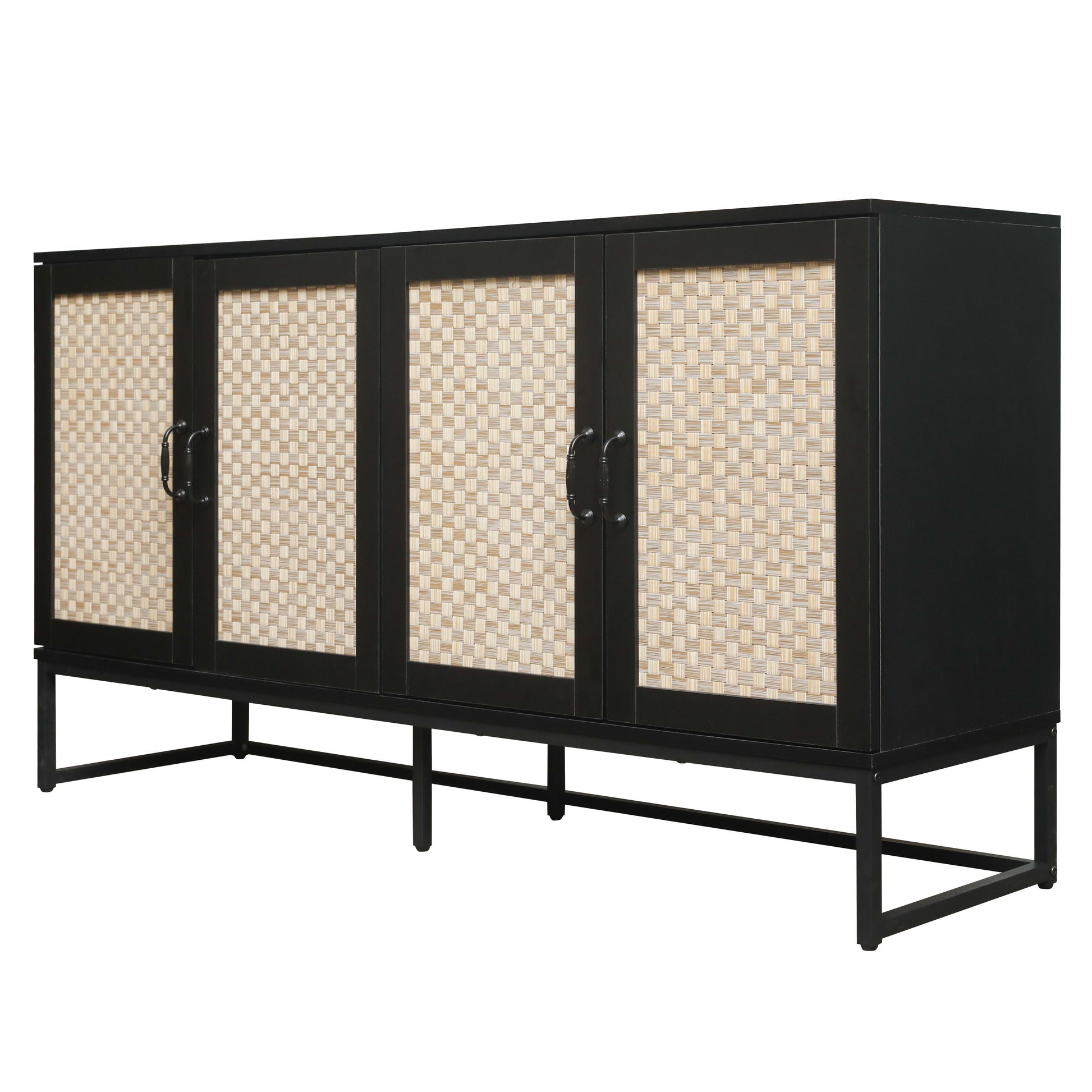 Rattan 4-Door Sideboard , Sideboard Buffet Storage Cabinet,Accent Storage Cabinet , Large Cabinet With 4 Rattan Decorated Doors - Korvel