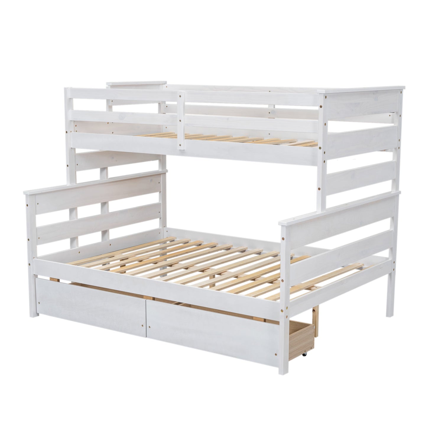 Wood Twin over Full Bunk Bed with 2 Drawers  White - Korvel
