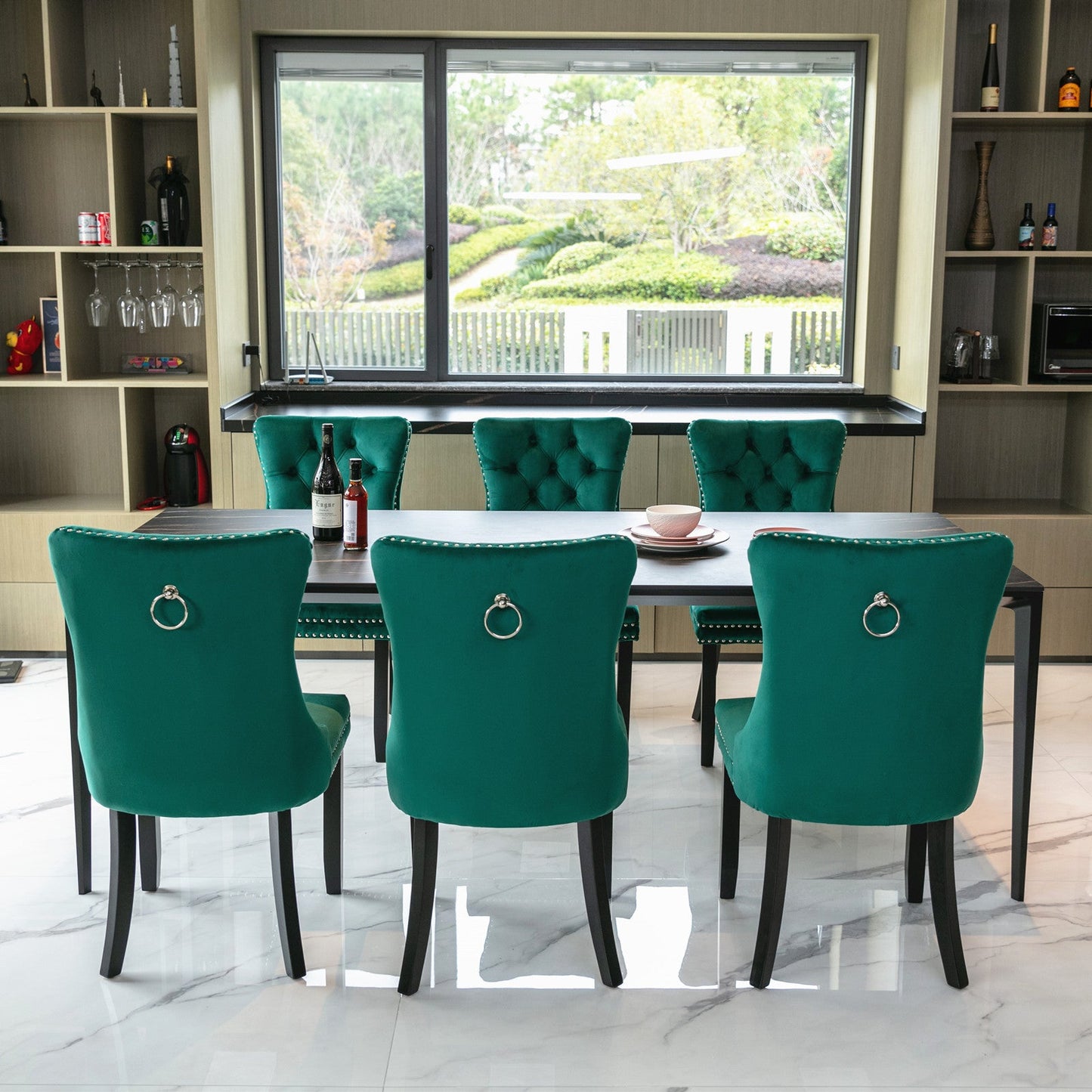 Ensemble de chaises de salle à manger en velours tufté premium - Vert