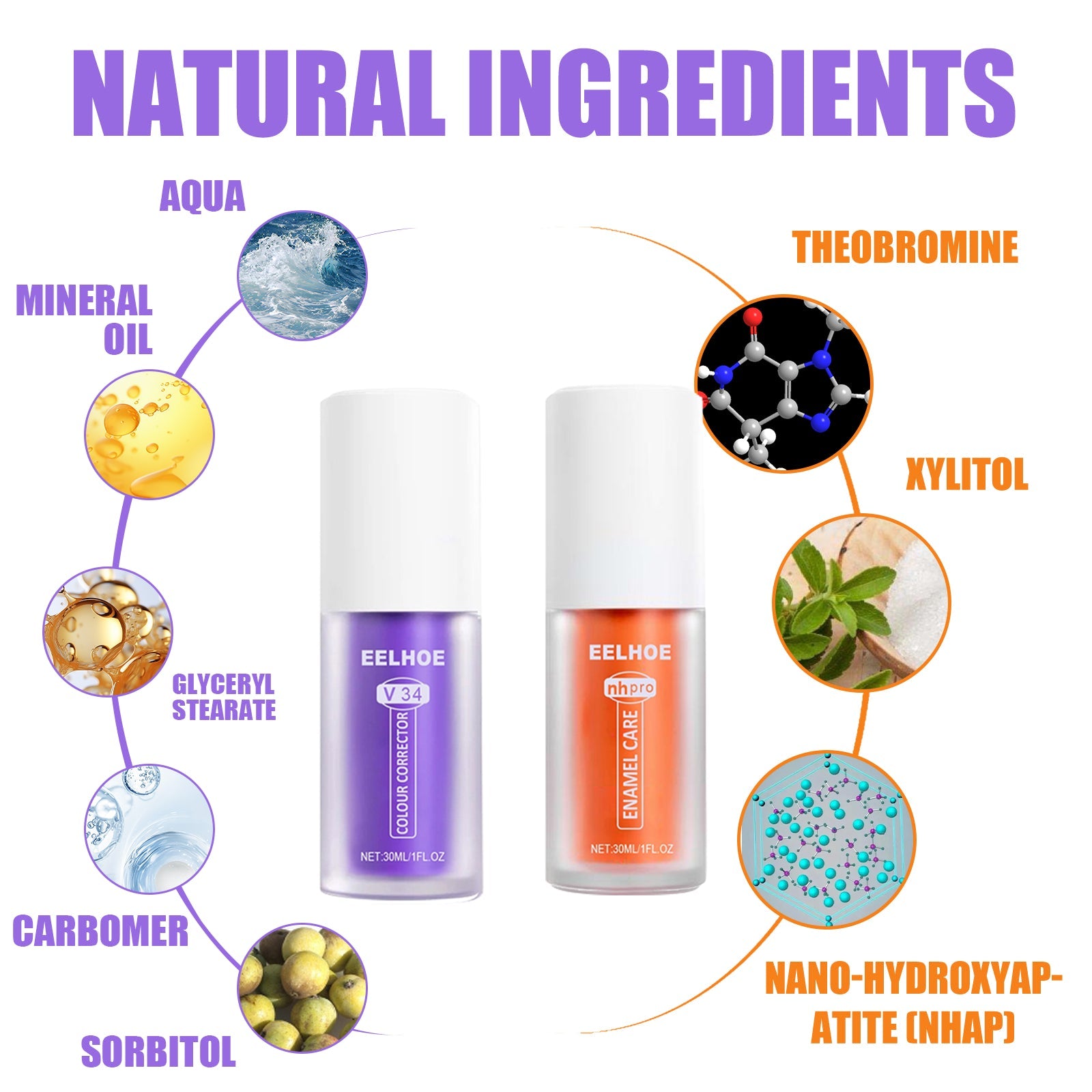 V34 Colour Corrector, Mouth Shine White Clean Stains Shine White Teeth Purple Toothpaste - Korvel