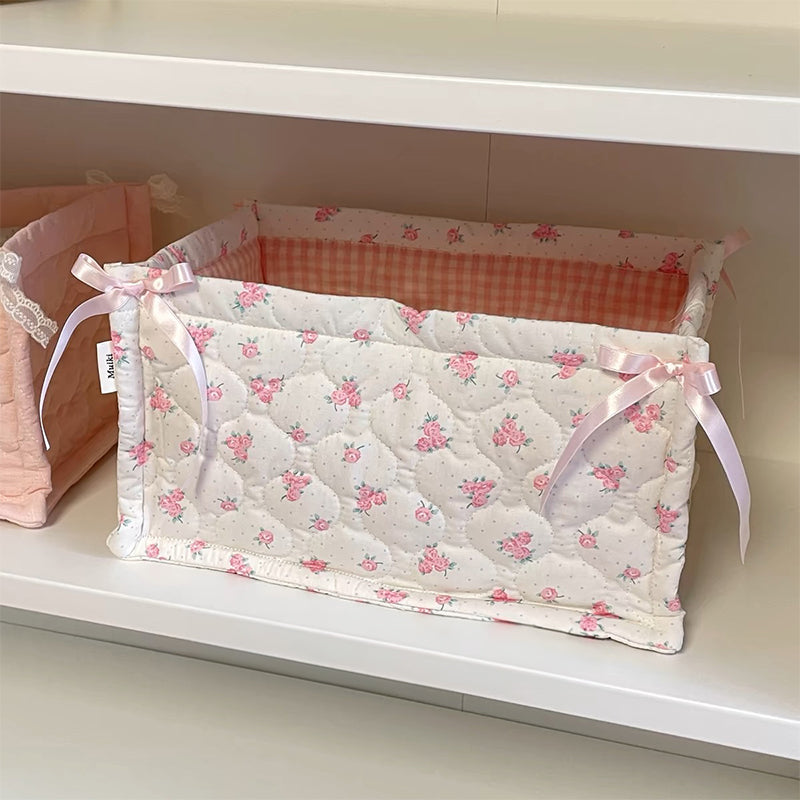 1pc Square Storage Basket: Desktop Organizer, Korean Quilted Design, Cute Storage Frame for Home Decor - Korvel