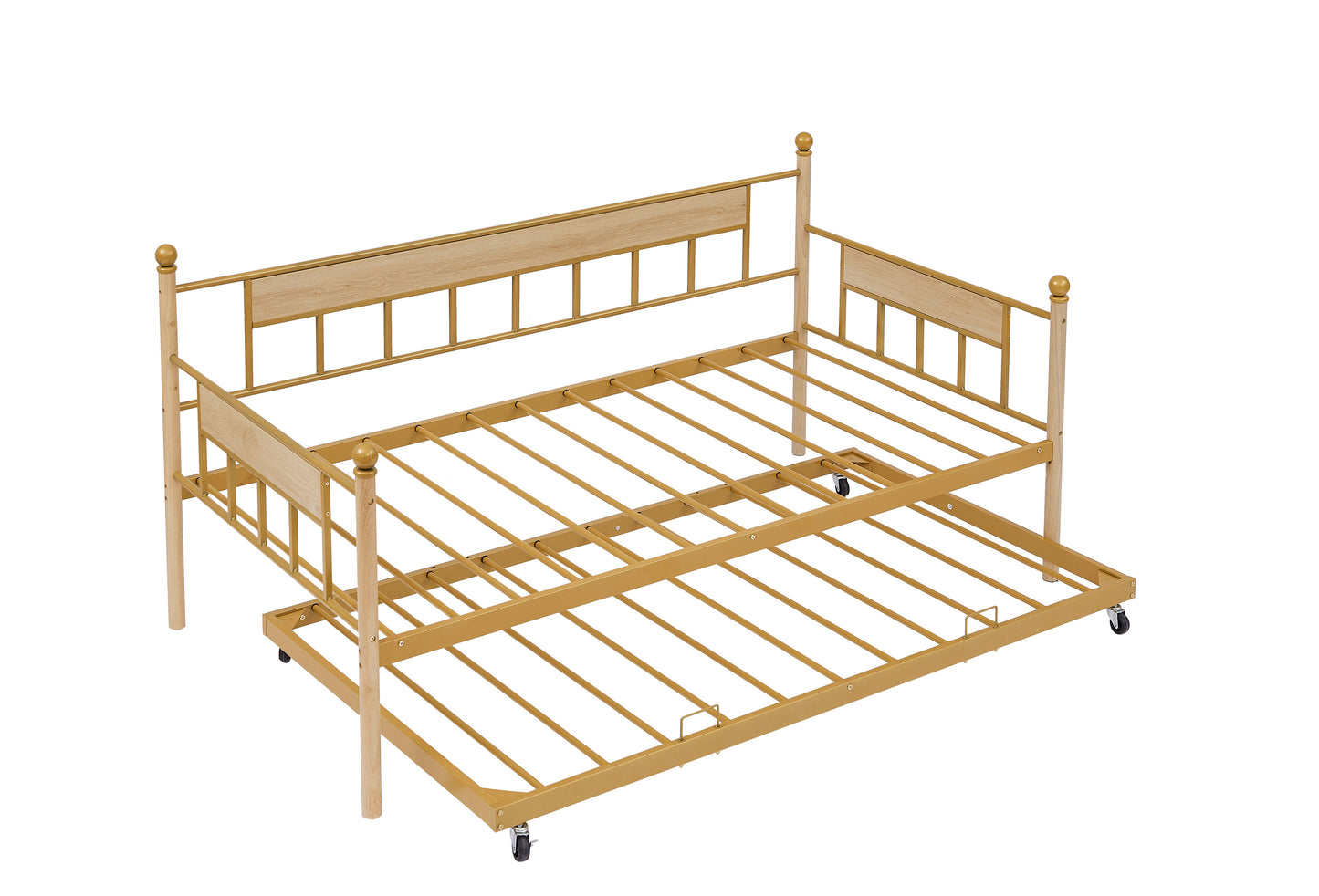 Elegant Golden Metal Daybed with Trundle - Twin Size