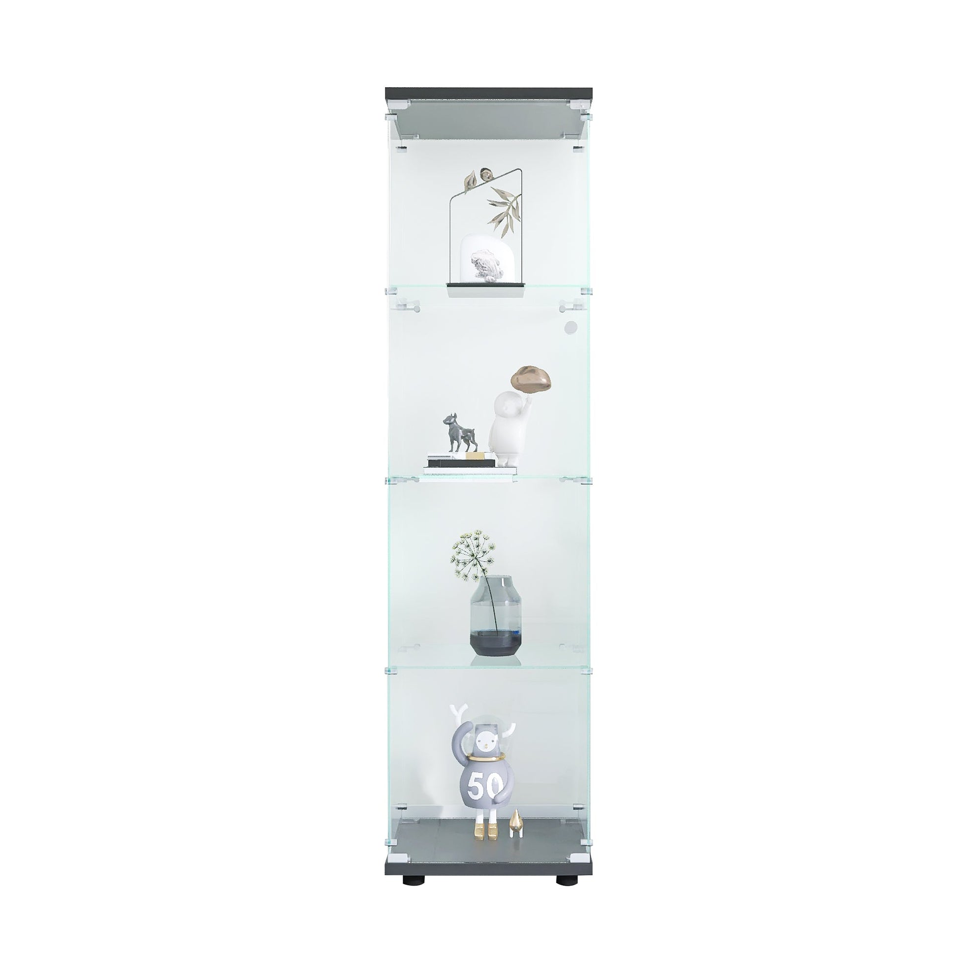 4 glass display cabinets with door shelves, floor standing antique bookshelf, 64.7 "* 16.7" * 14.3 ", black - Korvel