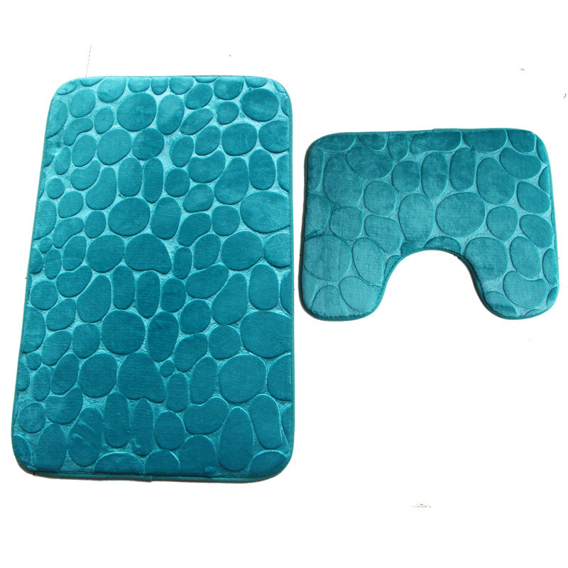 Embossed Stone Two-Piece Bathroom Toilet Floor Mat PVC Non-Slip Absorbent Carpet Door Mat - Korvel