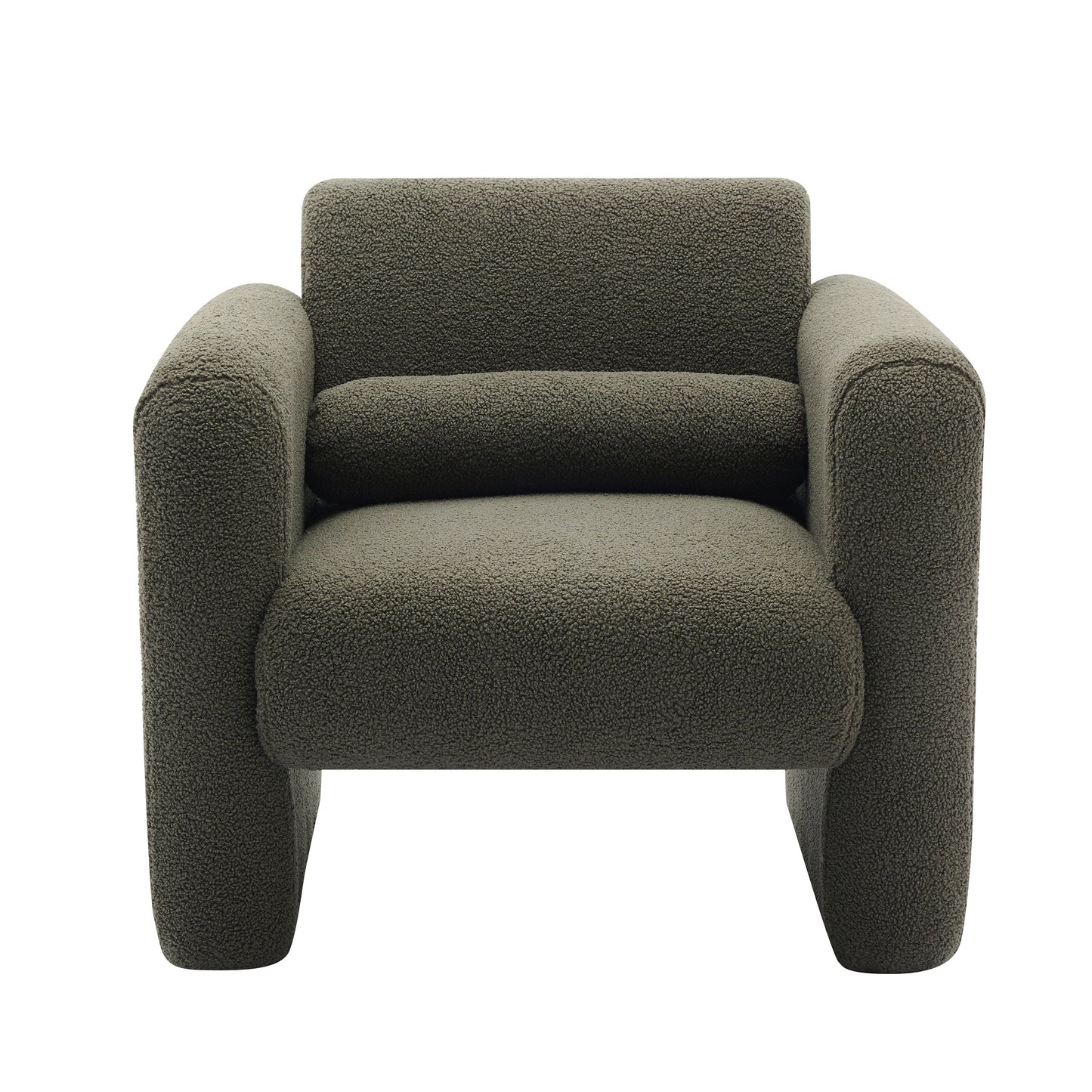 Modern style chair with sheepskin Sherpa fabric soft cushion, comfortable armchair, soft with backrest and pillow, seaweed green - Korvel