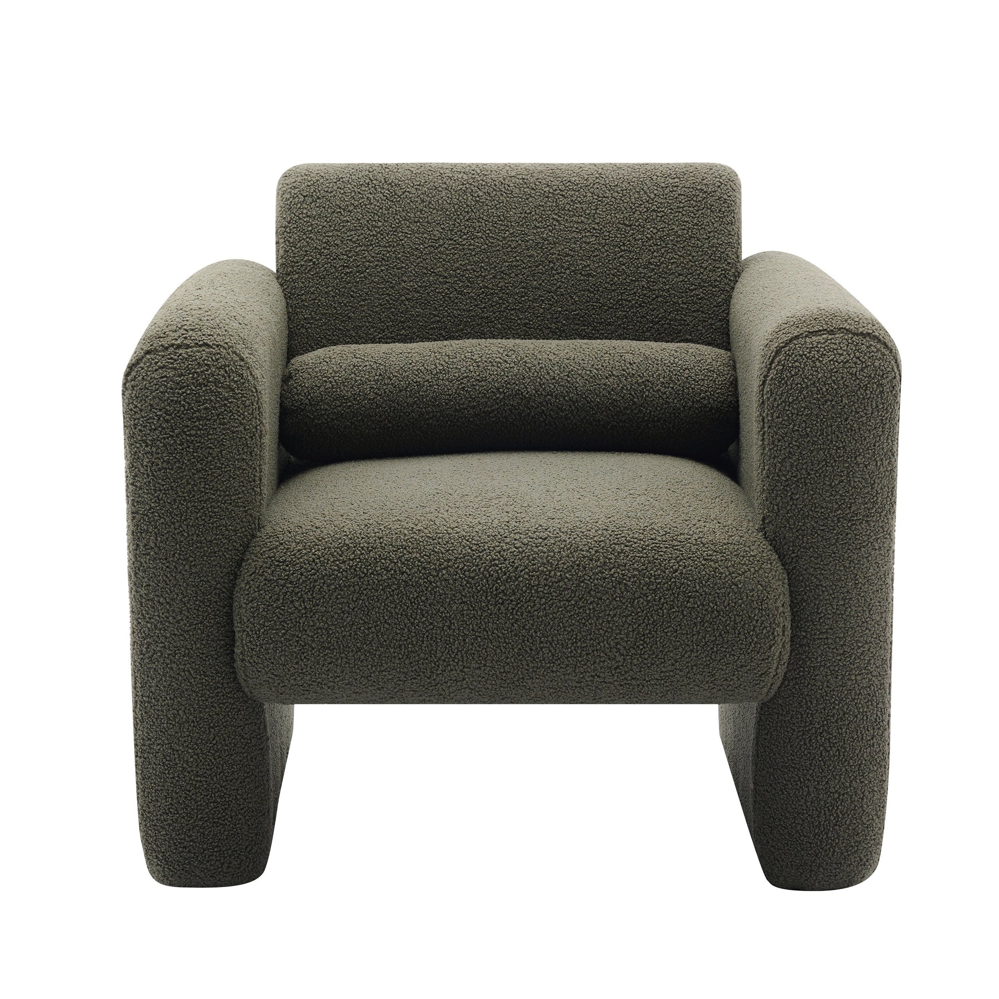 Modern style chair with sheepskin Sherpa fabric soft cushion, comfortable armchair, soft with backrest and pillow, seaweed green - Korvel