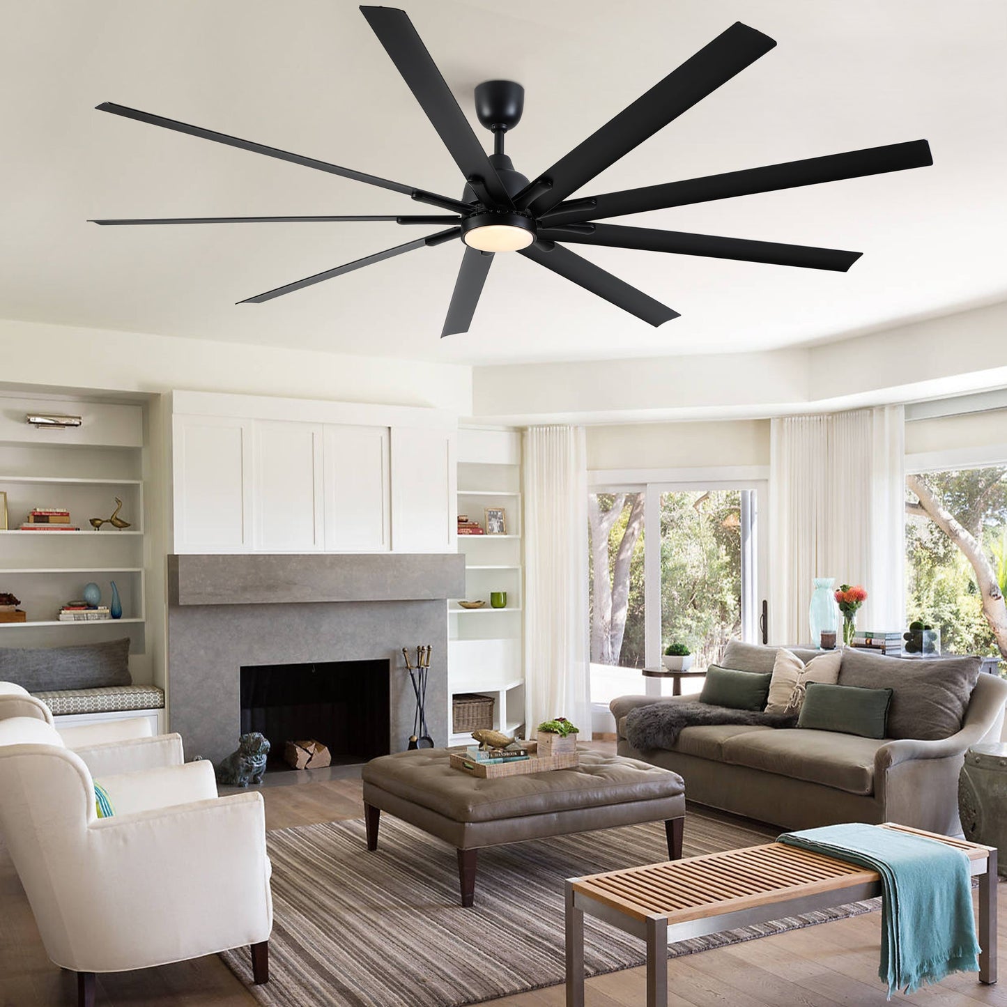 84-Inch Super Large Black Ceiling Fan with Remote Control