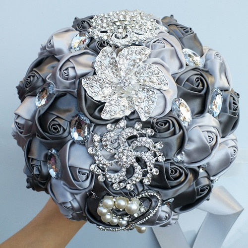 Artificial Wedding Bouquets Hand Made Flower Rhinestone Bridesmaid Crystal Bridal Wedding Bouquet - Korvel