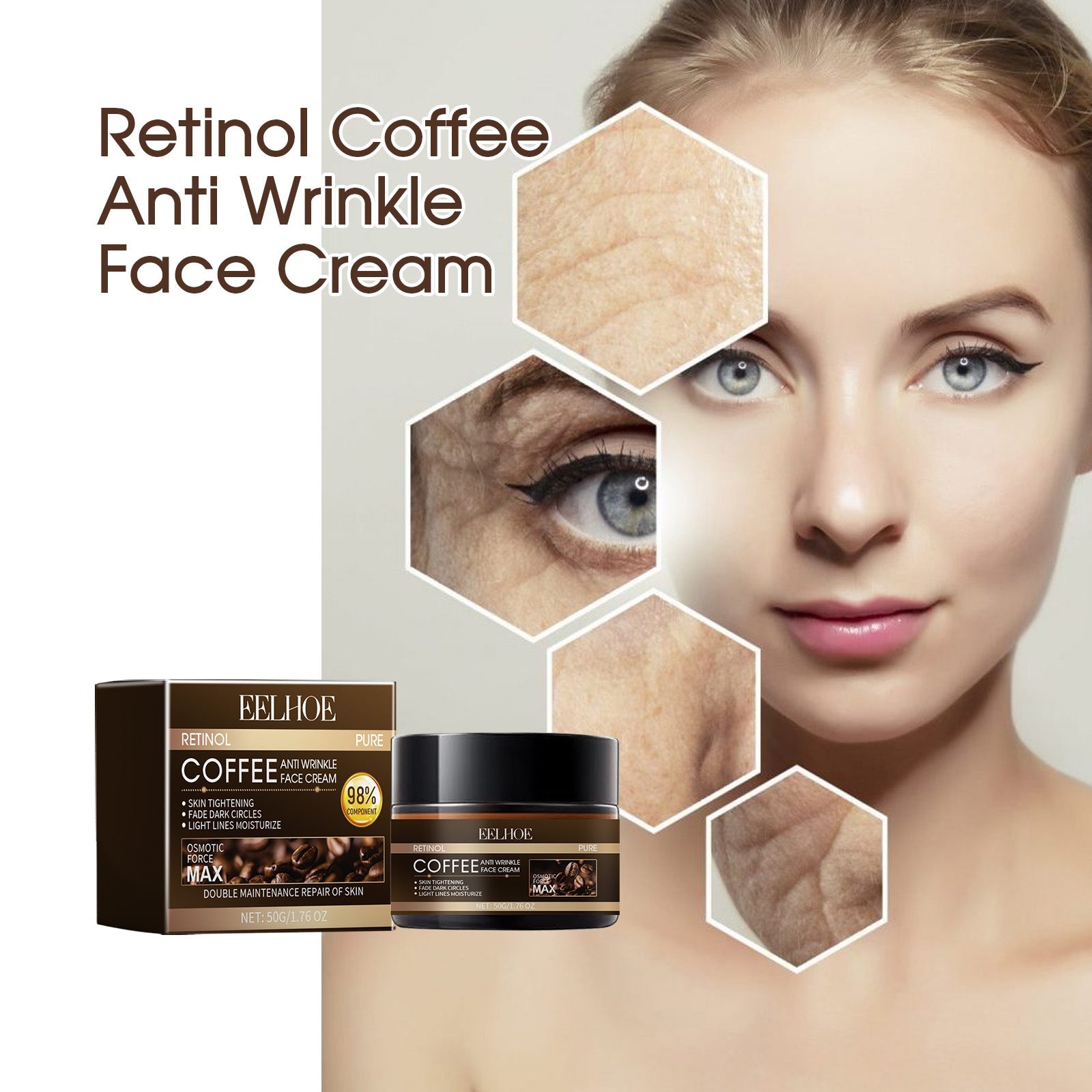 Retinol Coffee Anti Wrinkle Face Cream, Repair Damaged Skin Reduce The Wrinkle Defects Soft Cream - Korvel
