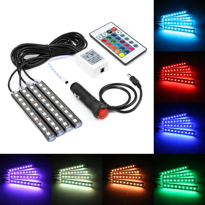 4pcs Car RGB LED Strip Light LED Strip Lights Colors Car Styling Decorative Atmosphere Lamps Car Interior Light With Remote - Korvel