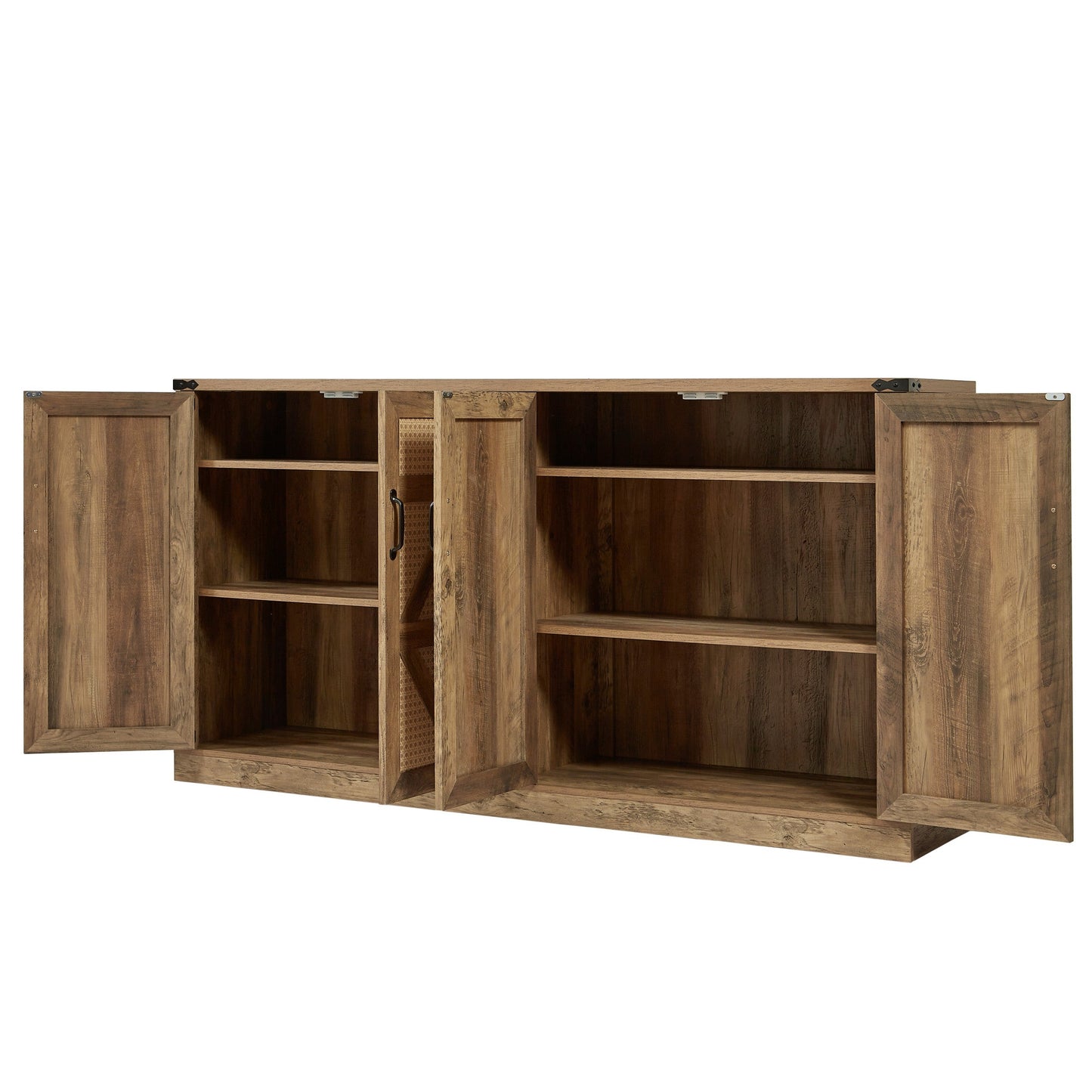 65-Inch Rustic Oak Color Faux Rattan Sideboard, Barn Door Rustic Style Sideboard, Living Room, Entryway, Bedroom - Korvel