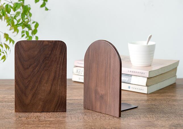 Solid beech wood book end natural wood walnut bookend home storage bookshelf decor bookstop natural wood crafts - Korvel