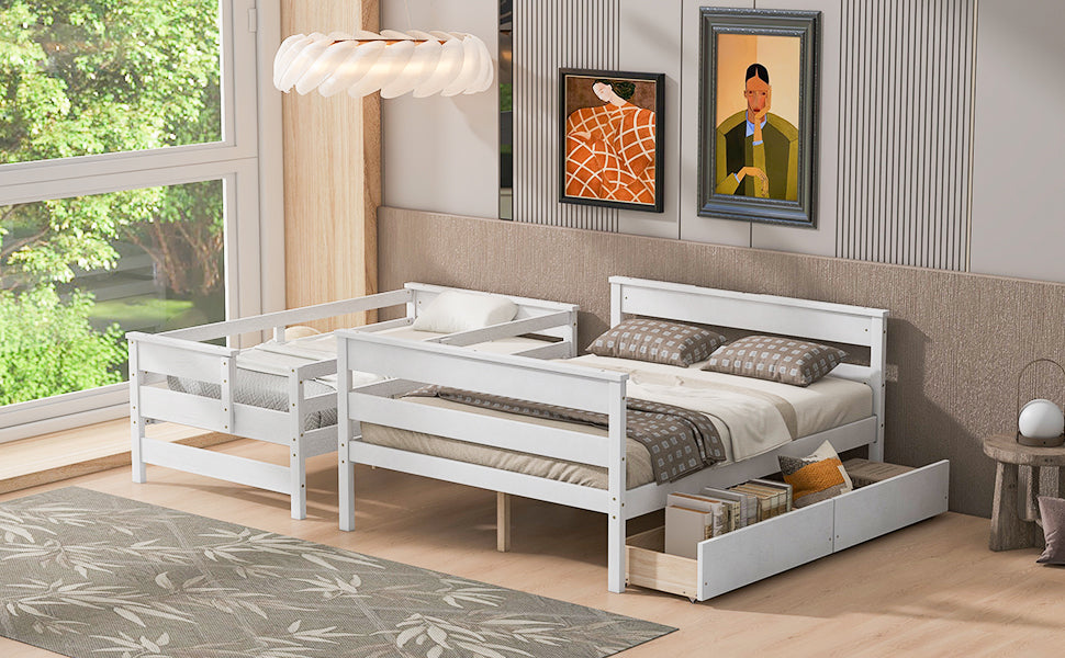 Wood Twin over Full Bunk Bed with 2 Drawers  White - Korvel