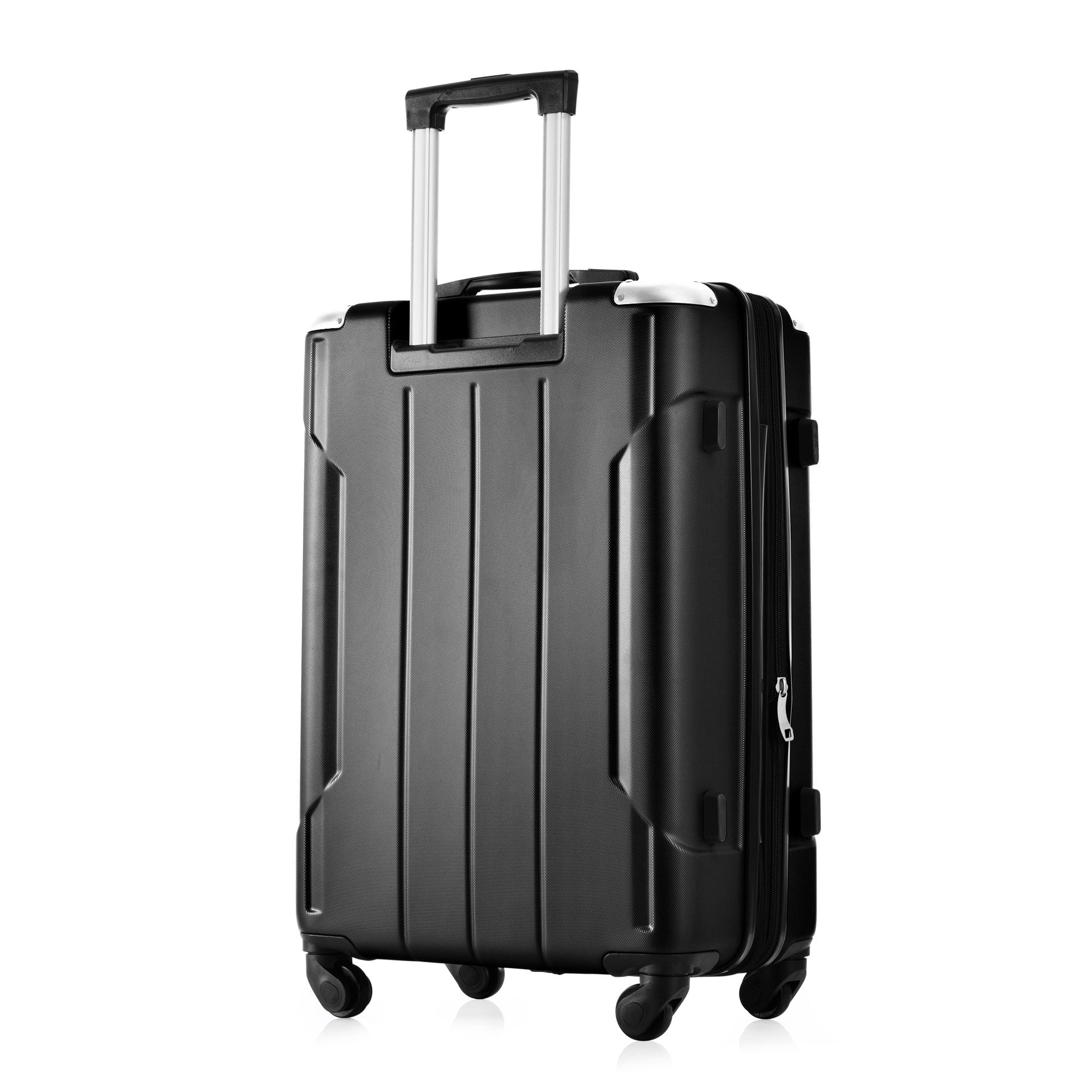 Hardshell Luggage Sets 3 Pcs Spinner Suitcase with TSA Lock Lightweight 20''24''28'' Black + ABS - Korvel