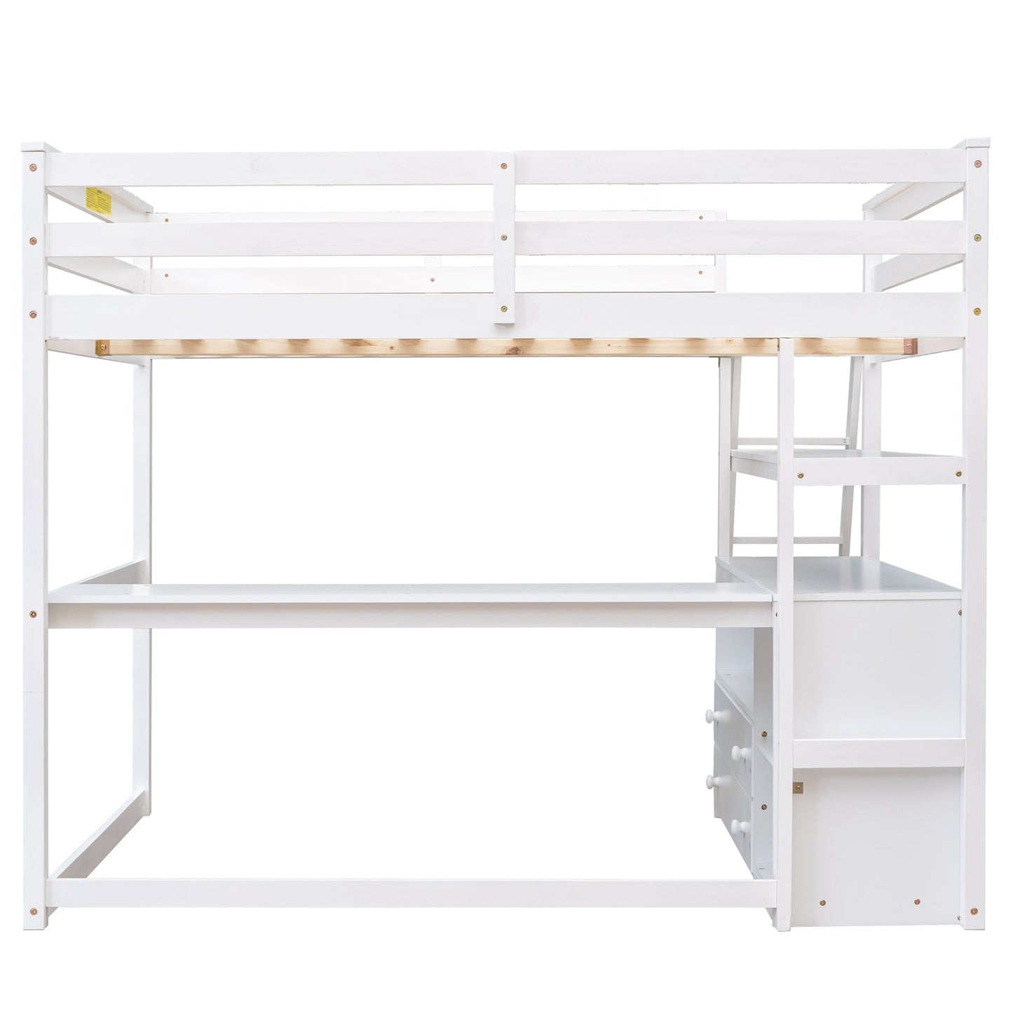Cama loft de tamaño completo con escritorio y estantes, dos cajones incorporados