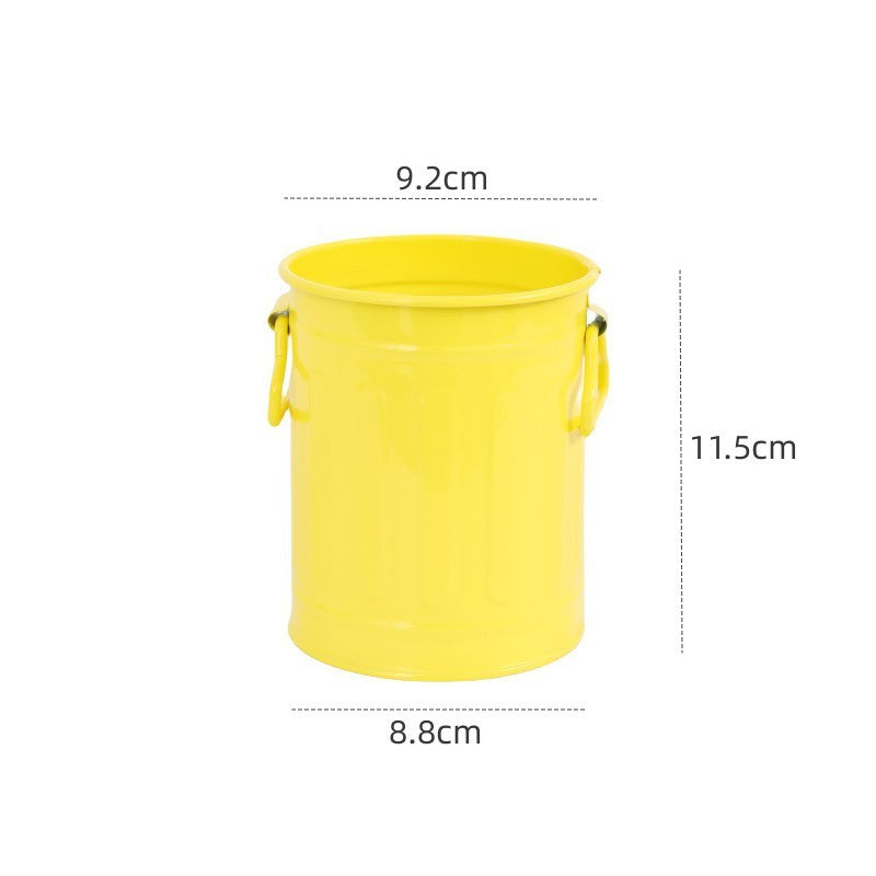 Cylindrical wrought iron pen holder DIY creative desktop storage bucket multifunctional stationery pen holder - Korvel