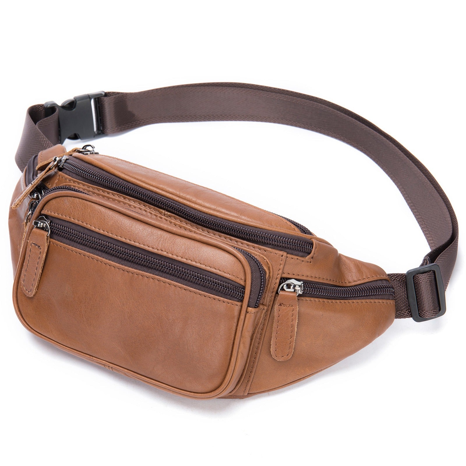 Men's sheepskin waist bag outdoor black mobile phone sheepskin bag leisure sports crossbody chest bag - Korvel