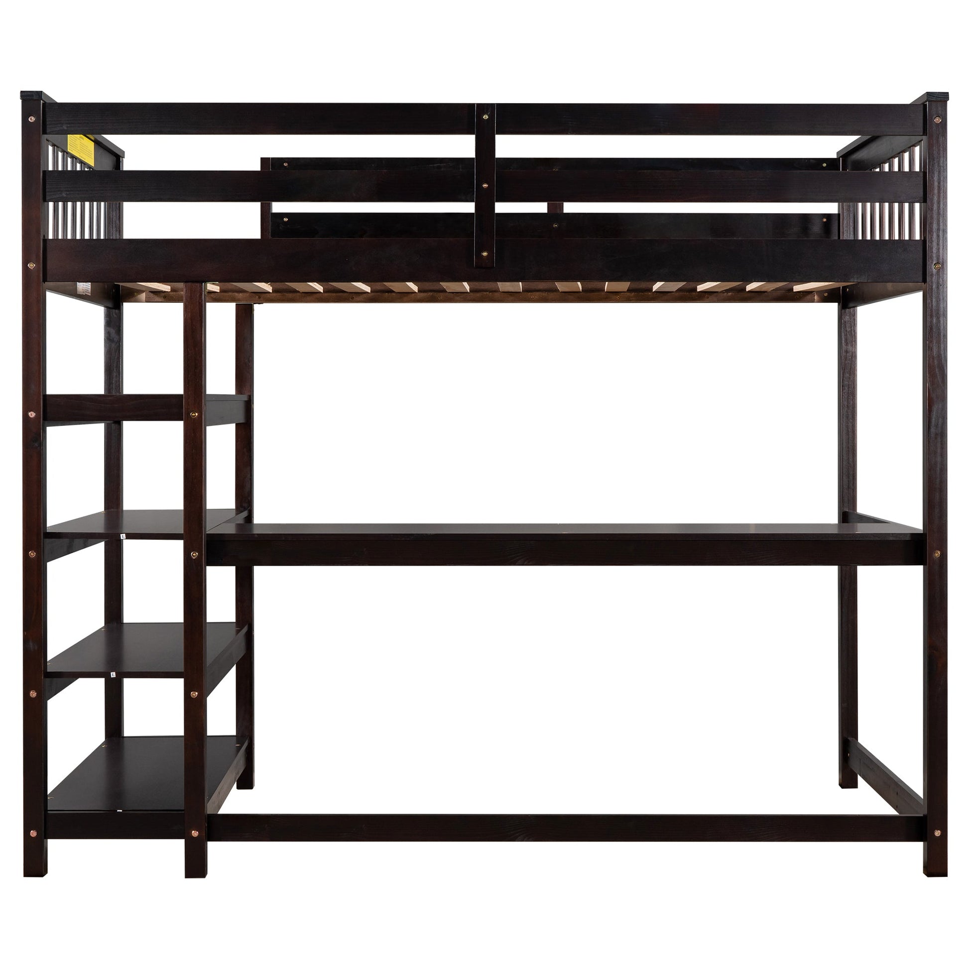 Twin Size Loft Bed with Storage Shelves and Under-bed Desk  Espresso - Korvel