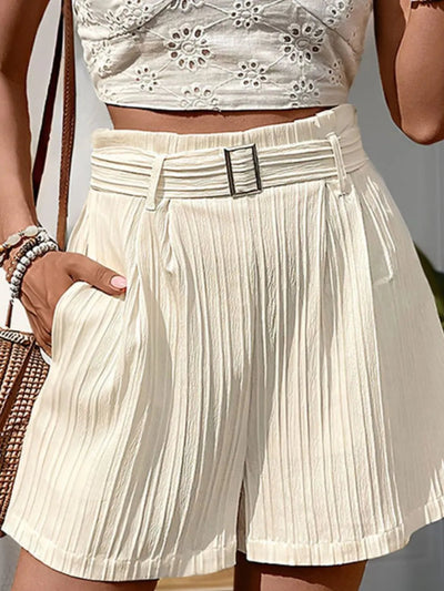 Perfee Textured High Waist Shorts with Pockets - Korvel
