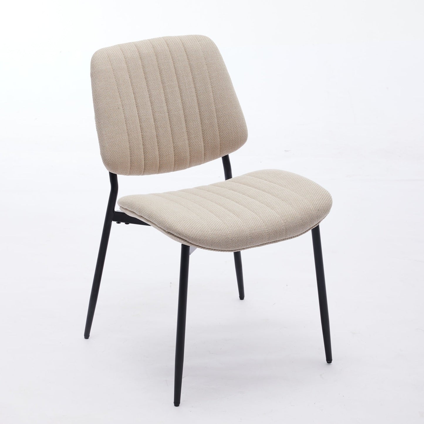 2-piece retro linen chair set with curved wooden backrest, cushioned seat, adjustable metal legs, (Beige Linen) - Korvel