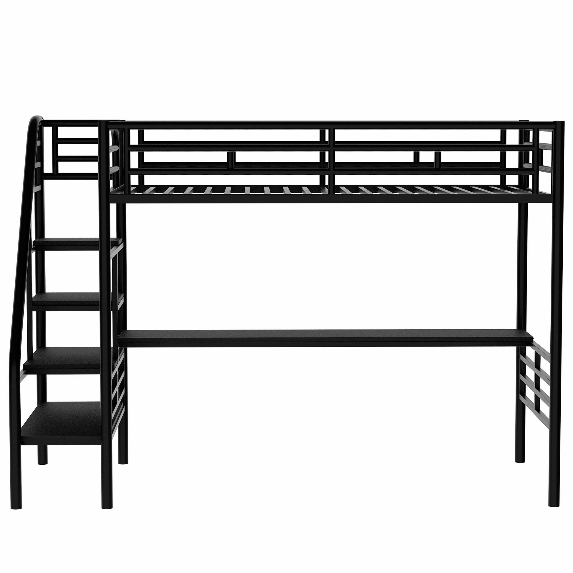 Metal Loft Bed Frame with Desk  No Box Spring Needed Twin Black - Korvel