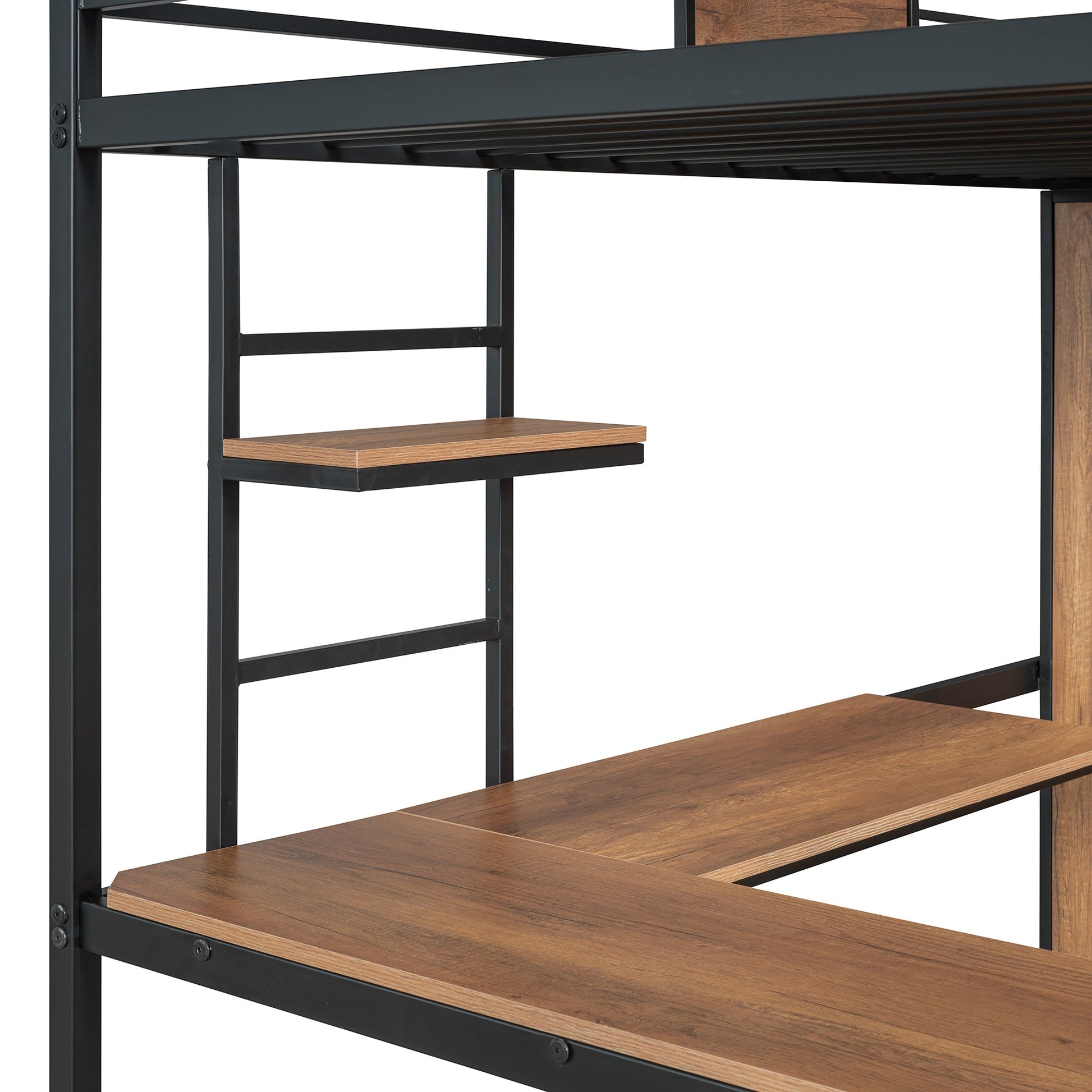 Twin Size Loft bed with L-shape Desk and Wardrobe, Black - Korvel