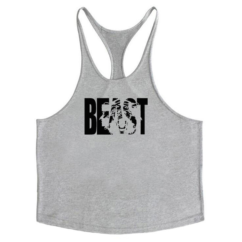 Letter printed men's fitness sports vest slim shoulder strap I-shaped vest cotton - Korvel