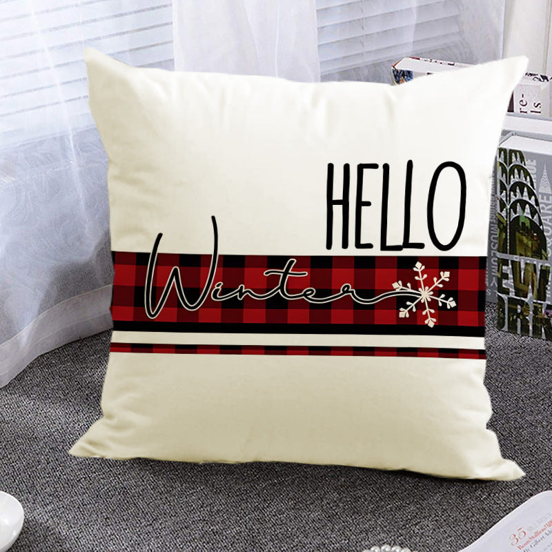 Christmas Pillowcase Linen Red Black Checkered Letter Printed Pillow Cover Holiday Living Room Decoration - Korvel