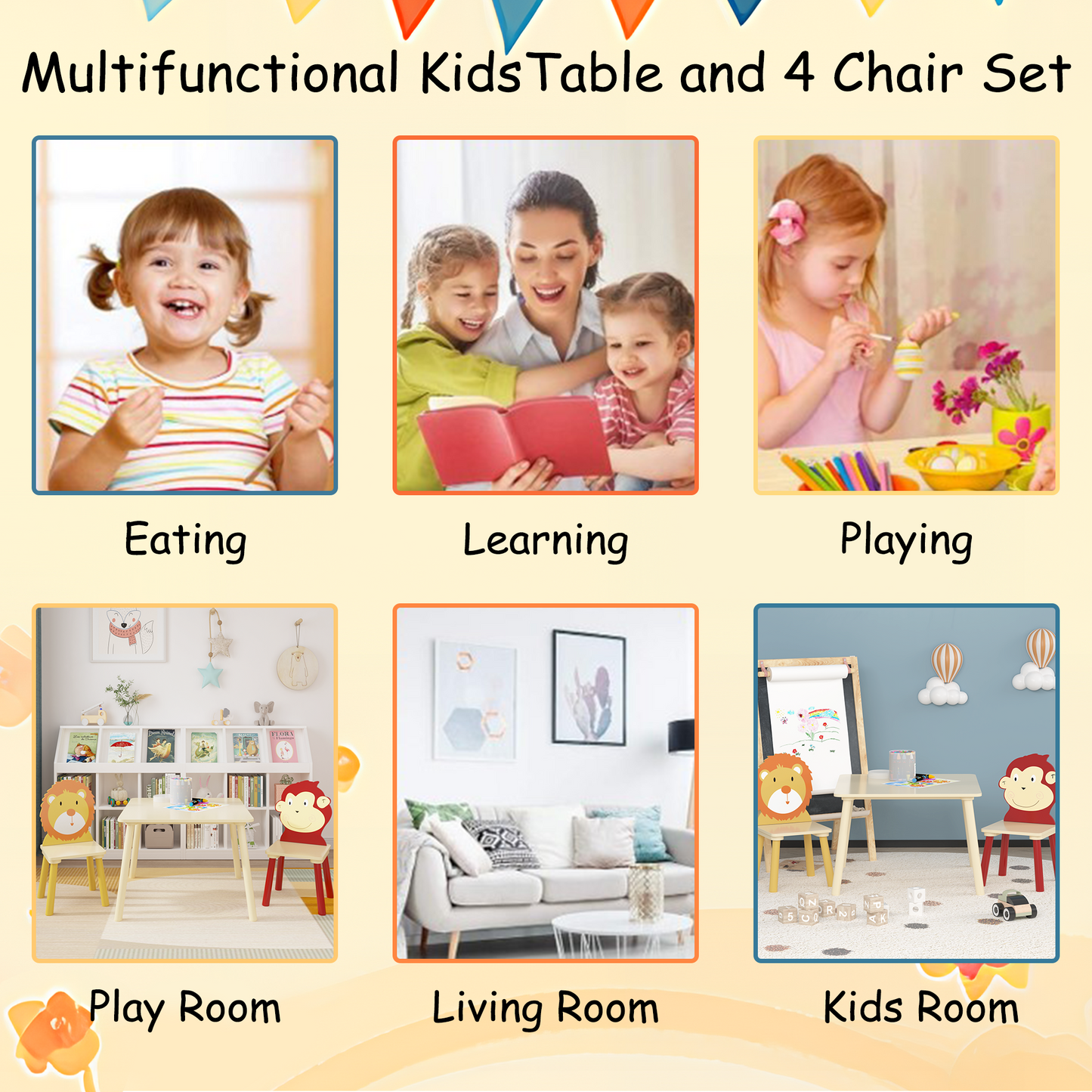 Kids Table and 2 Chairs Set - Wooden Activity Play Set