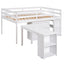 Low Study Full Loft Bed with Cabinet Shelves and Rolling Portable Desk Multiple Functions Bed- White - Korvel