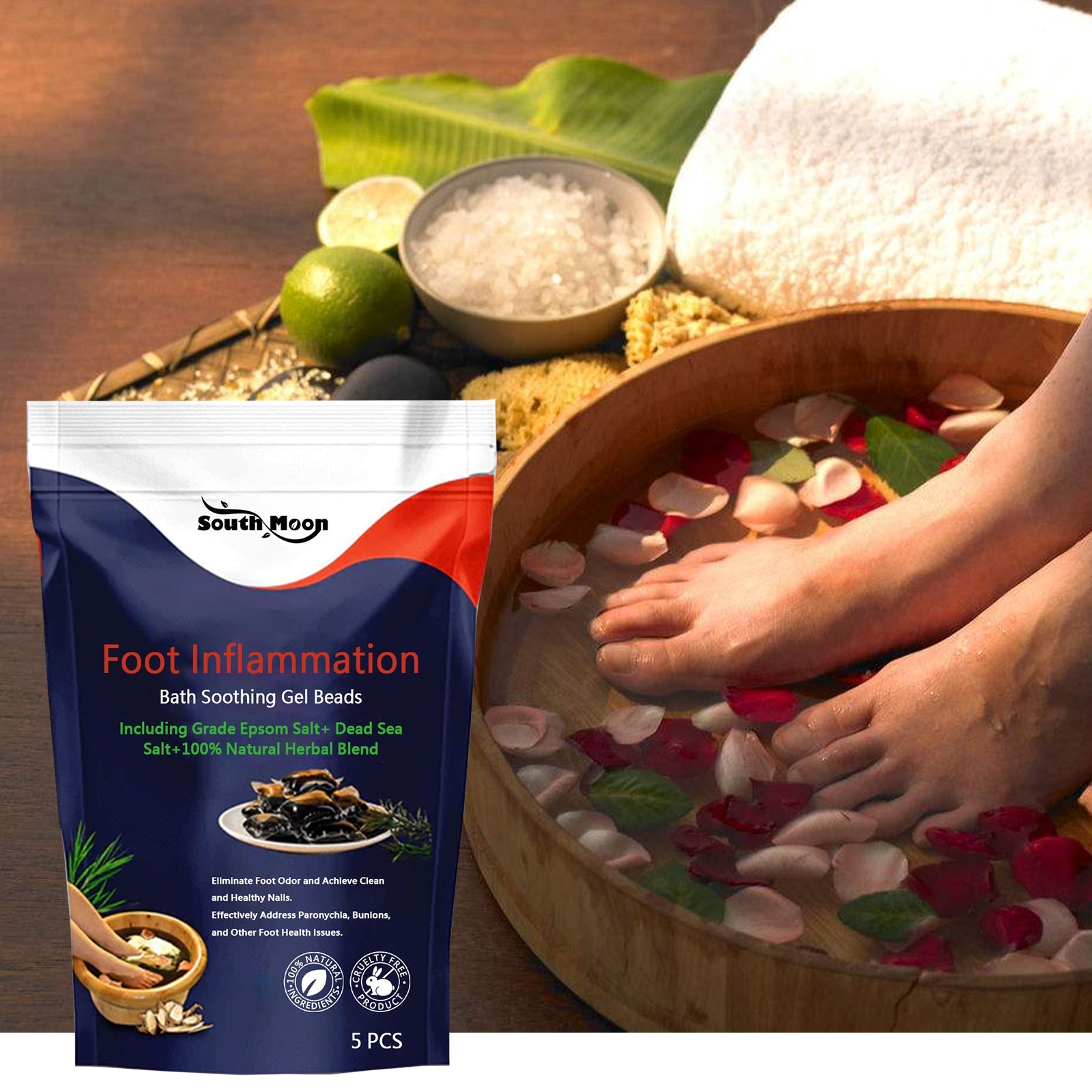 Foot Inflammation Bath Soothing Gel Beads, Clean Odor Gray Nail Swelling Repair Bright Nail Care Foot Bath Beads - Korvel