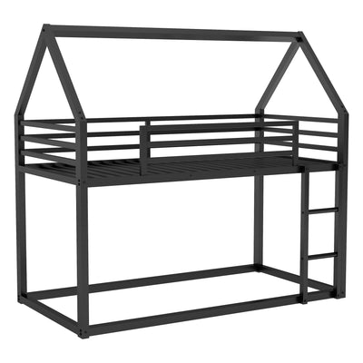 Twin over Twin House Bunk Bed with Built-in Ladder - Black