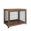 Rustic Brown Furniture Style Dog Crate Side Table on Wheels